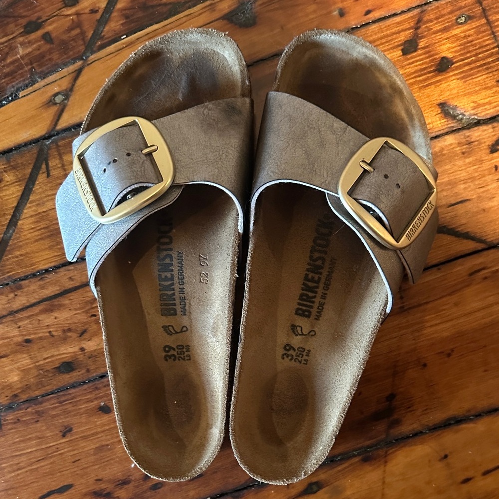 Birkenstock Tan Sandals with Gold Buckle